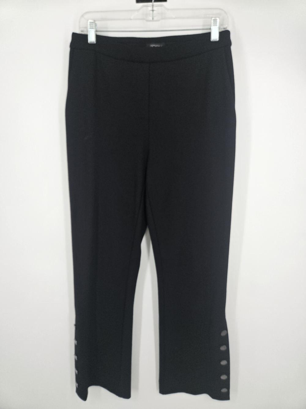 APNY Black Wide-Leg Stretch Pants with Button Detail Size 8 (7665)